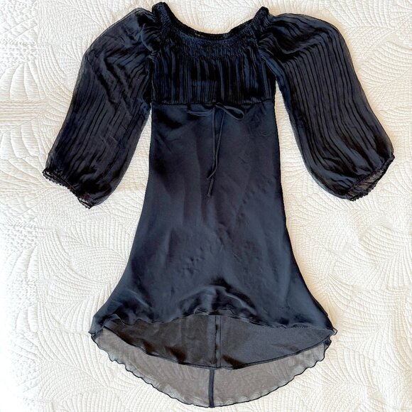 Vintage Y2K Sheer Black Milkmaid Mermaid Midi Dress Size 6 - Whimsigoth - Picture 5 of 11